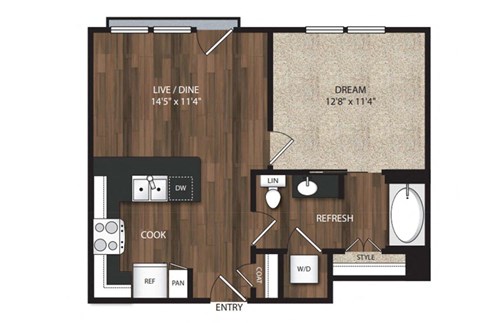 Main Street Flats Apartments Phase II 1x1 H Floor Plan